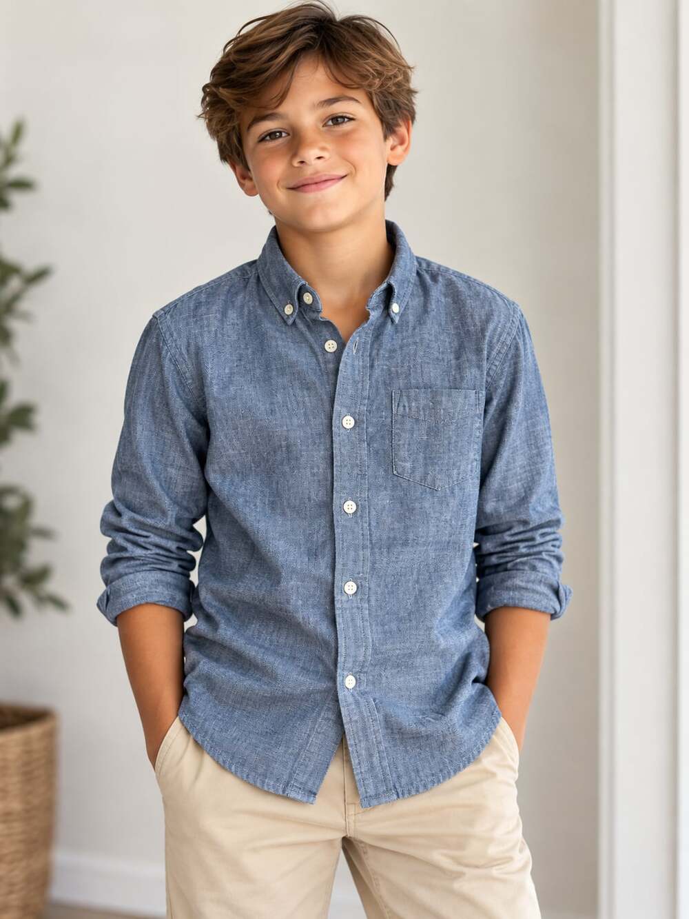 Gap Kids Long-Sleeve Chambray Shirt Size M (8) Blue Button-Down